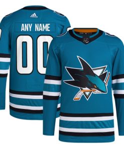 San Jose Sharks adidas  Home  Primegreen Authentic Custom Jersey - Teal