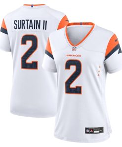 Alternative view of Patrick Surtain II Denver Broncos Nike Women's Game Jersey - White/Navy/Orange
