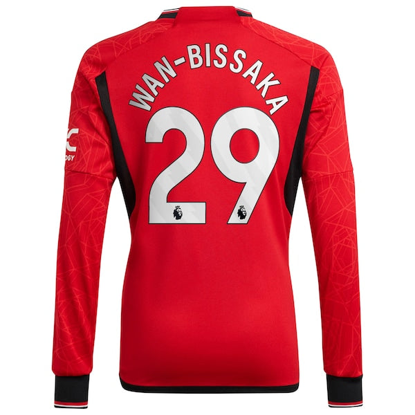 Aaron Wan-Bissaka Manchester United adidas 2023/24 Home Replica Long Sleeve Player Jersey - Red - Image 3