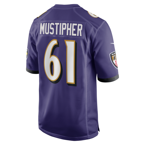 Sam Mustipher Baltimore Ravens Nike Team Game Jersey - Purple - Image 3
