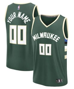 Alternative view of Milwaukee Bucks  Fast Break Custom Jersey - Icon Edition - Green/White