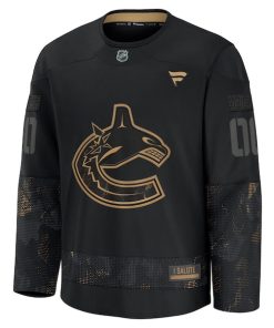 Alternative view of Vancouver Canucks  2024 Military Appreciation Personalized Long Sleeve Practice Jersey - Black
