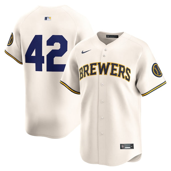 Milwaukee Brewers Nike 2024 Jackie Robinson Day Home Limited Jersey?ยจC Cream