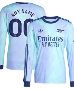Alternative view of Arsenal adidas Originals 2024/25 Third Replica Long Sleeve Custom Jersey - Aqua