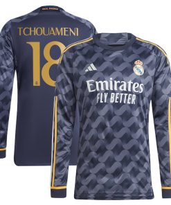 Aur¨¦lien Tchouam¨¦ni Los Merengues adidas 2023/24 Away Replica Long Sleeve Player Jersey - Navy/White