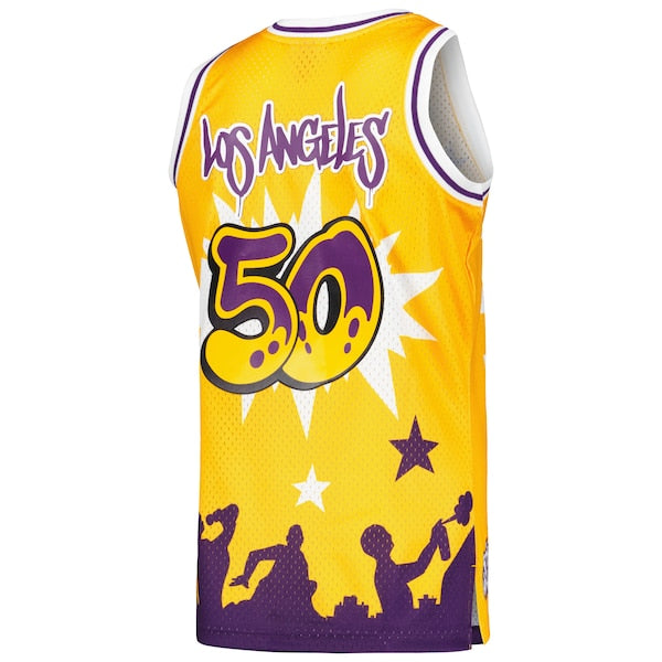 Los Angeles Lakers x Tats Cru Hardwood Classics Fashion Jersey - Gold - Image 3