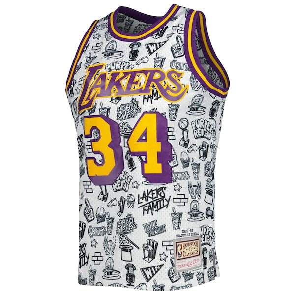 Shaquille O'Neal Los Angeles Lakers 1996/97 Hardwood Classics Doodle Swingman Jersey - White - Image 2
