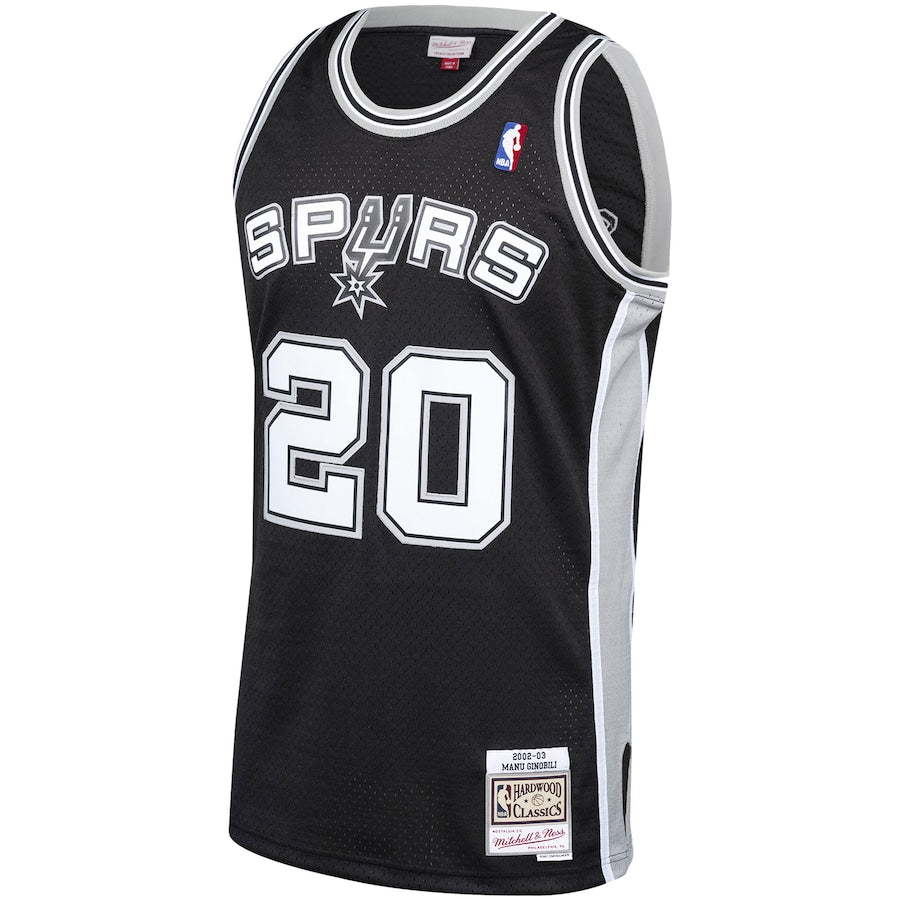 Manu Ginobili San Antonio Spurs 2002-03 Hardwood Classics Player Swingman Jersey - Black - Image 2