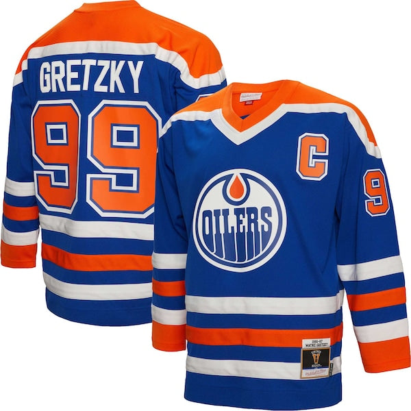 Wayne Gretzky Edmonton Oilers Captain Patch 1986/87 Blue Line Player Jersey - Youth - Royal