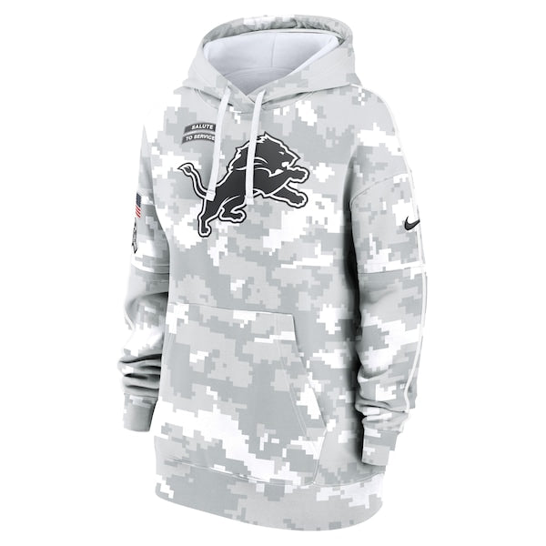Detroit Lions Nike Women's 2024 Salute To Service Club Fleece Pullover Hoodie - Arctic Camo - Image 2