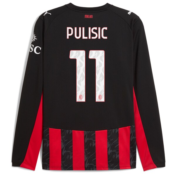 Christian Pulisic AC Milan Puma 2025/26 Home Replica Long Sleeve Player Jersey - Red - Image 3