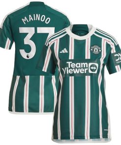 Kobbie Mainoo Manchester United adidas Women's 2023/24 Away Replica Player Jersey - Green/Red