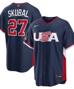 Alternative view of Men's USA Baseball Tarik Skubal Nike 2026 World Baseball Classic Road Stadium Jersey - Navy/White
