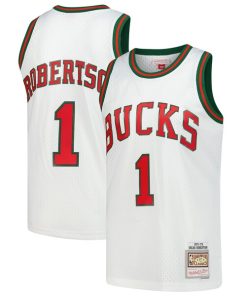 Alternative view of Oscar Robertson Milwaukee Bucks  Hardwood Classics Swingman Jersey - White