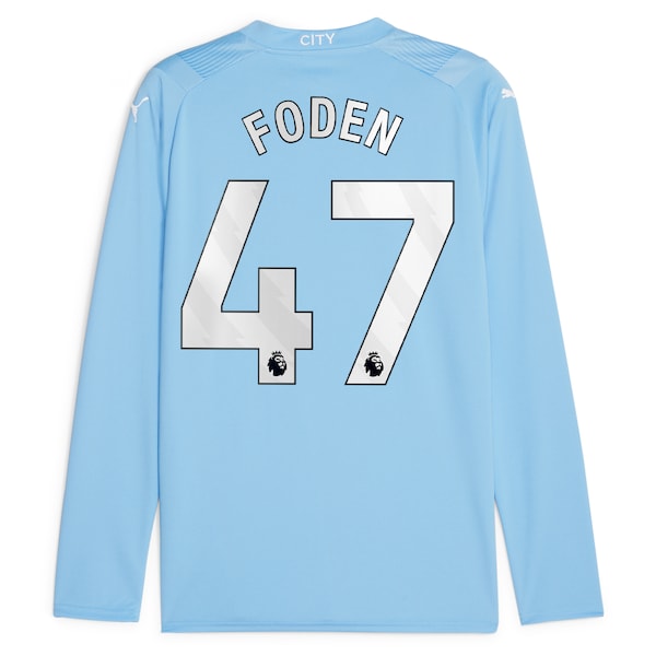 Phil Foden Manchester City Puma 2023/24 Home Replica Long Sleeve Player Jersey - Sky Blue - Image 3