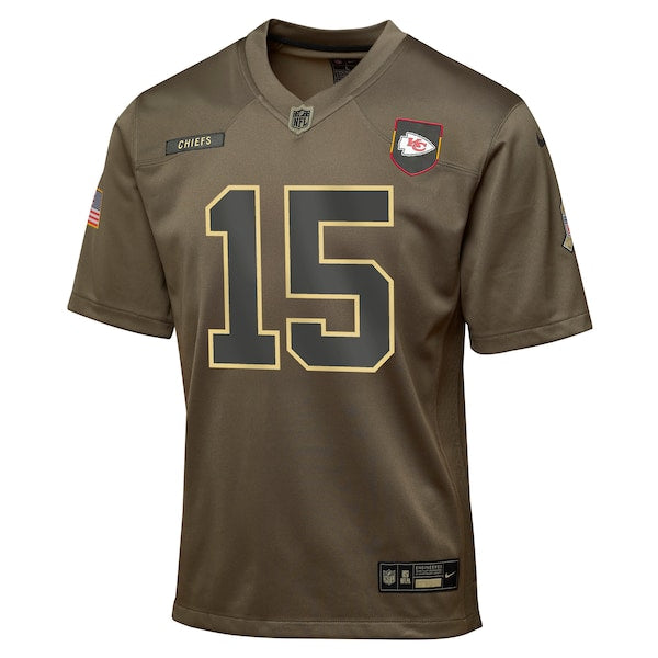 Patrick Mahomes Kansas City Chiefs Nike Youth 2025 Salute to Service Game Jersey - Olive - Image 2
