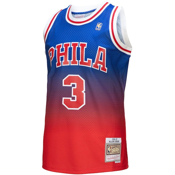 Allen Iverson Philadelphia 76ers 1996/97 Hardwood Classics Fadeaway Swingman Player Jersey - Red/Royal - Image 4