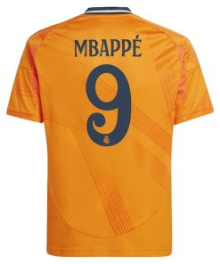 Alternative view of Kylian Mbapp¨¦ Los Merengues adidas Youth 2024/25 Away Replica Player Jersey - Orange