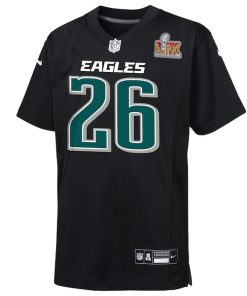 Alternative view of Saquon Barkley Philadelphia Eagles Nike Youth Super Bowl LIX Patch Fashion Game Player Jersey - Carbon Black