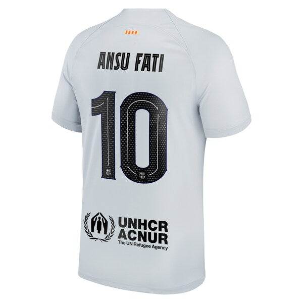 Ansu Fati Barcelona Nike 2022/23 Third Breathe Stadium Replica Player Jersey - Gray - Image 3
