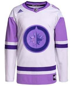 Alternative view of Winnipeg Jets adidas Hockey Fights Cancer Primegreen Authentic Blank Practice Jersey - White/Purple
