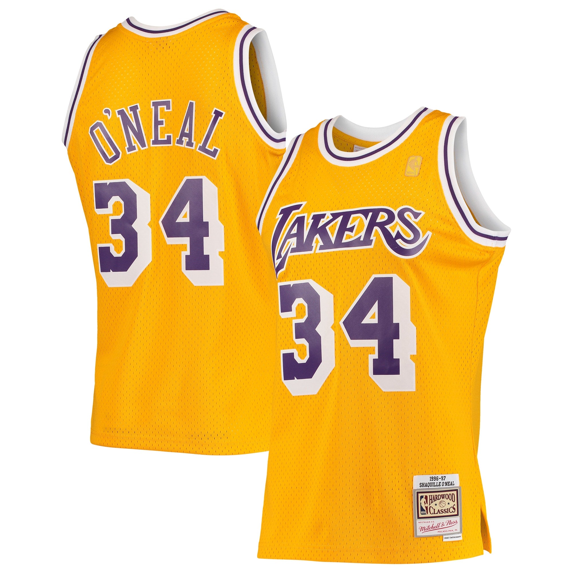 Shaquille O'Neal Los Angeles Lakers Hardwood Classics Swingman Jersey - Purple/Royal/Gold - Image 6