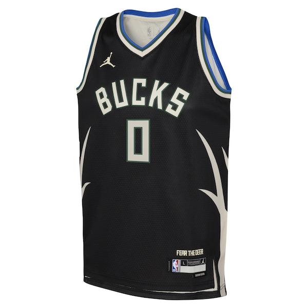 Damian Lillard Milwaukee Bucks Jordan Brand Youth Swingman Jersey - Statement Edition - Black - Image 2