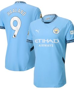 Alternative view of Erling Haaland Manchester City Puma 2024/25 Home Authentic Player Jersey - Light Blue