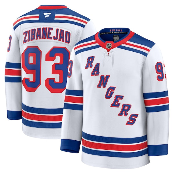 Mika Zibanejad New York Rangers Away Premium Jersey - White/Navy/Blue - Image 2