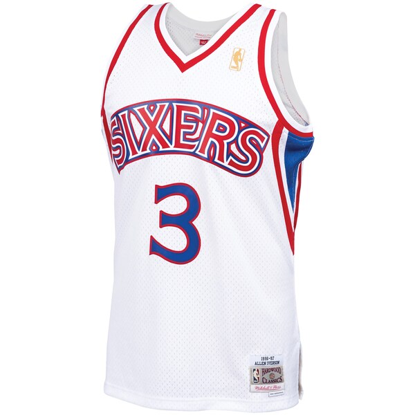 Allen Iverson Philadelphia 76ers 1996/97 Hardwood Classics Swingman Jersey - White/Red/Royal/Black - Image 3