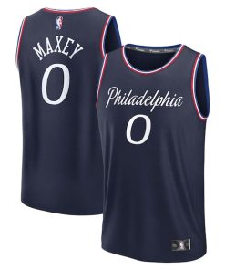 Tyrese Maxey Philadelphia 76ers  Youth 2025/26 City Edition Fast Break Jersey - Navy