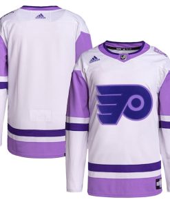 Philadelphia Flyers adidas Hockey Fights Cancer Primegreen Authentic Blank Practice Jersey - White/Purple