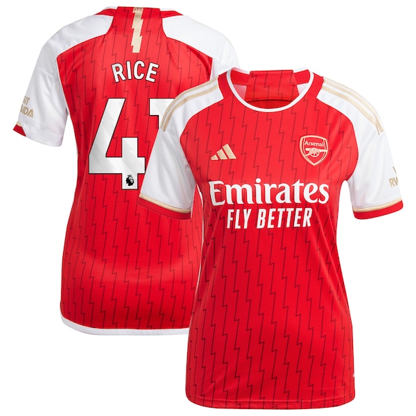 Declan Rice Arsenal adidas Women's 2023/24 Home Replica Player Jersey - Red/Green/Yellow - Image 4