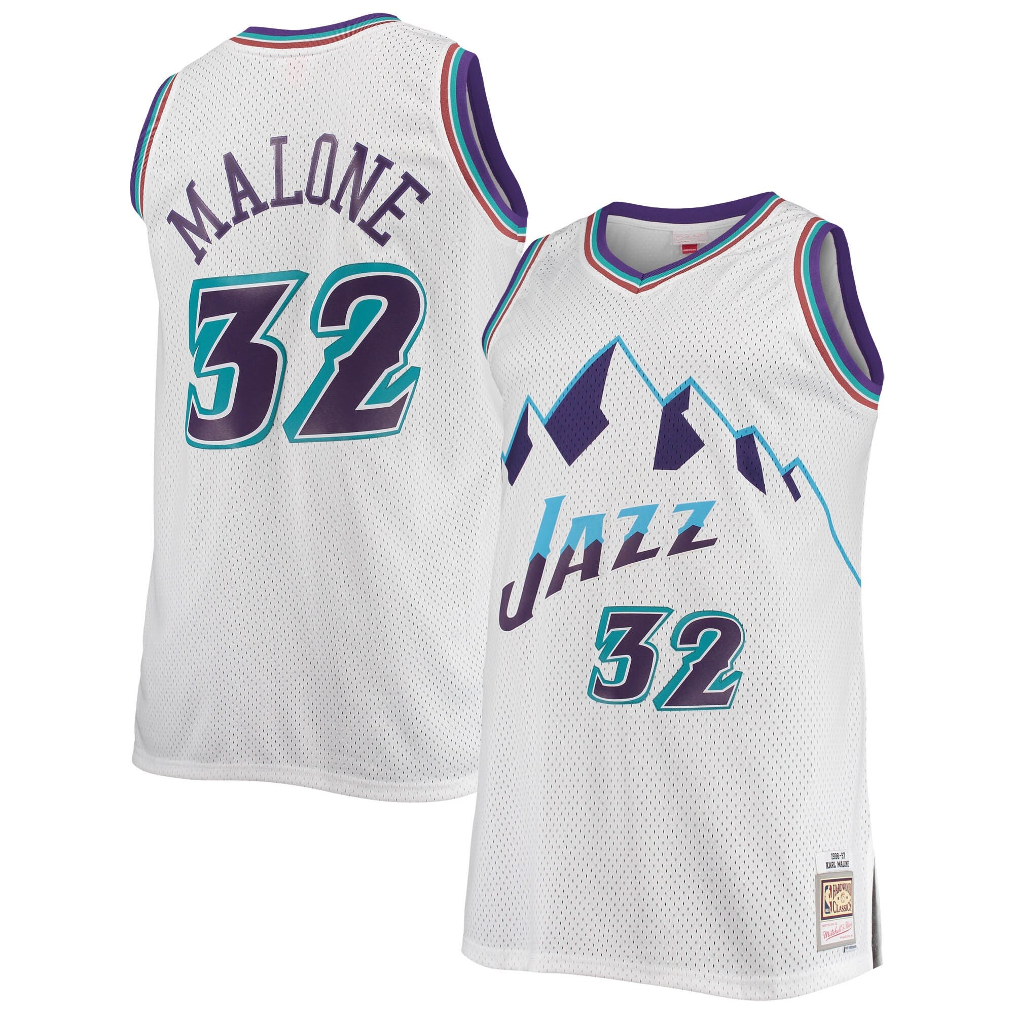 Karl Malone Utah Jazz Big & Tall Hardwood Classics 1996/97 Swingman Jersey - Purple/White - Image 5