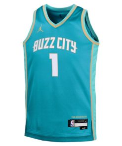 Alternative view of LaMelo Ball Charlotte Hornets Jordan Brand Youth  Swingman Replica Jersey - City Edition - Teal