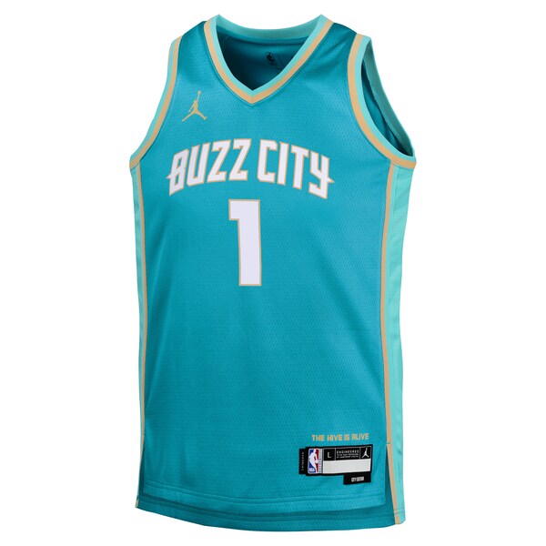 LaMelo Ball Charlotte Hornets Jordan Brand Youth Swingman Replica Jersey - City Edition - Teal - Image 2