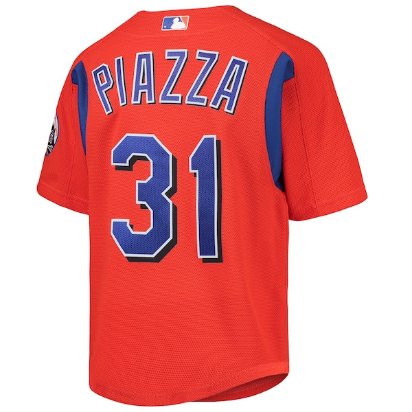 Mike Piazza New York Mets Youth Cooperstown Collection Mesh Batting Practice Jersey - Orange/Black - Image 4