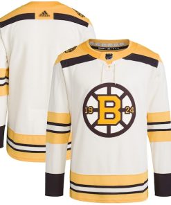 Boston Bruins adidas 100th Anniversary Primegreen Authentic Jersey - Cream