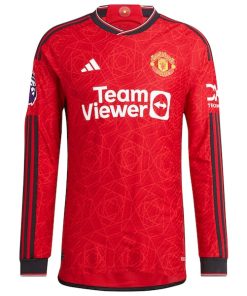 Alternative view of Manchester United adidas 2023/24 Home Authentic Custom Long Sleeve Jersey - Red