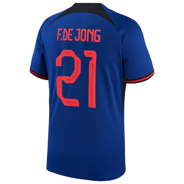 Frenkie de Jong Netherlands National Team Nike 2022/23 Away Breathe Stadium Replica Player Jersey - Blue - Image 3