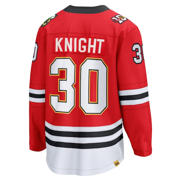 Spencer Knight Chicago Blackhawks Centennial Breakaway Player Jersey - Red - Image 3