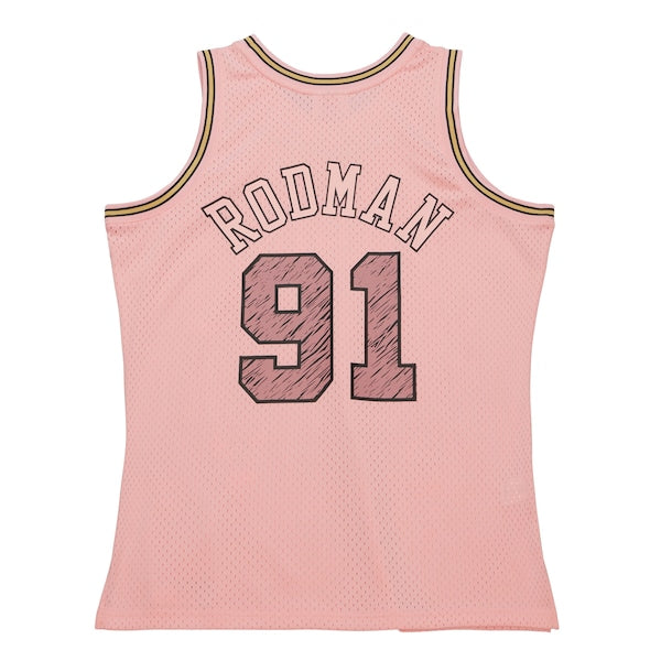 Dennis Rodman Chicago Bulls 1997/98 Swingman Sidewalk Sketch Jersey - Pink - Image 4