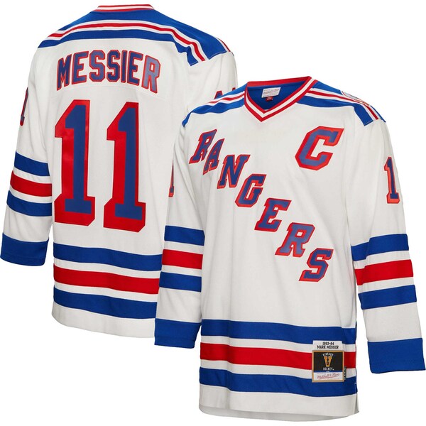 Mark Messier New York Rangers Captain Patch 1993/94 Blue Line Player Jersey - White/Blue - Image 7