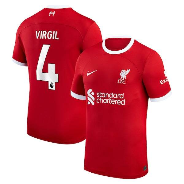 Virgil Van Dijk Liverpool Nike 2023/24 Home Replica Player Jersey - Red/White - Image 2