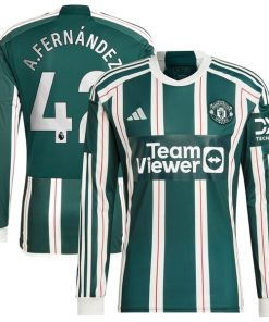 Alvaro Fern¨¢ndez Manchester United adidas 2023/24 Away Replica Long Sleeve Player Jersey?¨C Green