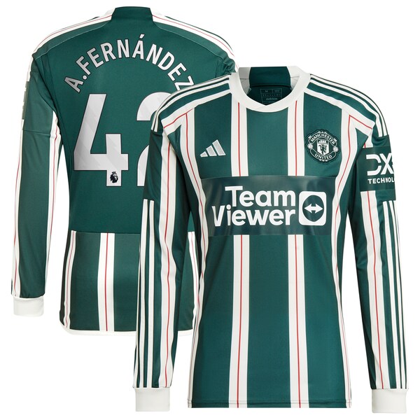 Alvaro Fern¨¢ndez Manchester United adidas 2023/24 Away Replica Long Sleeve Player Jersey?¨C Green