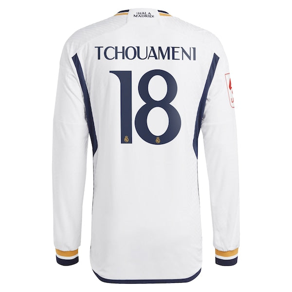 Aur¨¦lien Tchouam¨¦ni Los Merengues adidas 2023/24 Home Authentic Long Sleeve Player Jersey - White - Image 3