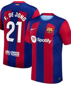 Alternative view of Frenkie de Jong Barcelona Nike 2023/24 Home Replica Jersey - Royal/Aqua/White