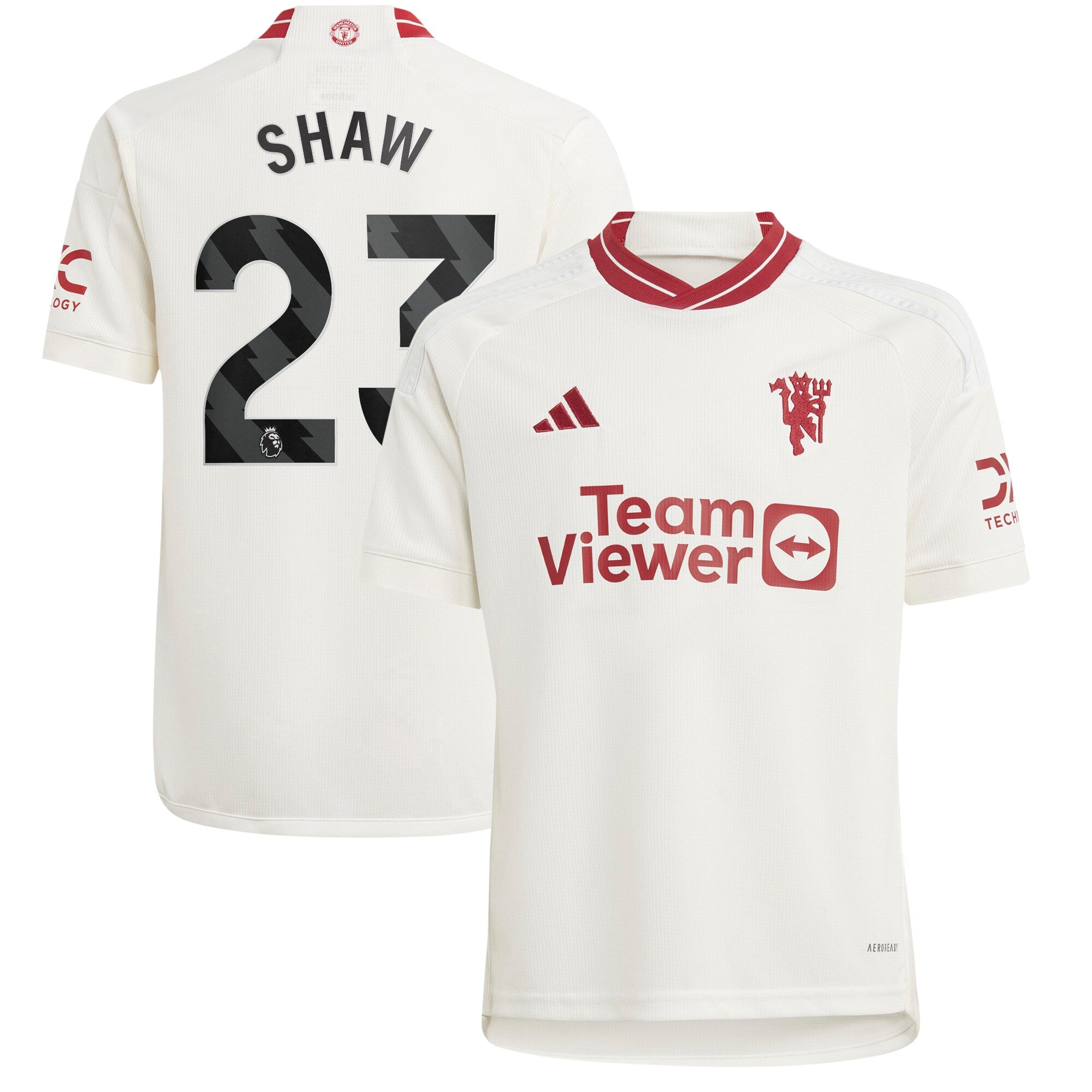 Luke Shaw Manchester United adidas Youth 2023/24 Away Replica Player Jersey - Green/White - Image 6