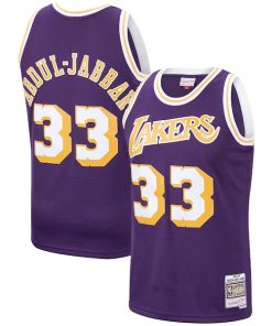 Alternative view of Kareem Abdul-Jabbar Los Angeles Lakers  Hardwood Classics Swingman Jersey - Purple/Gold